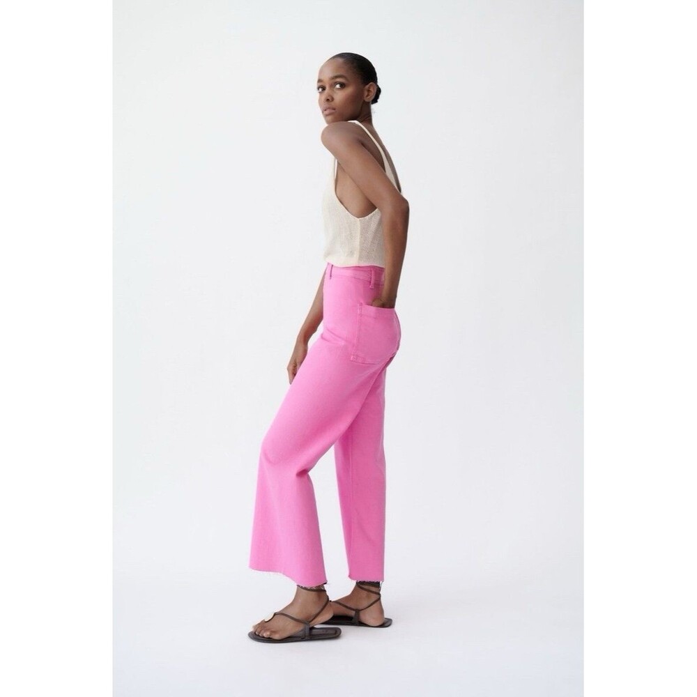 Zara Women's Pink The Marine High Rise Wide Leg Jeans  Size 8